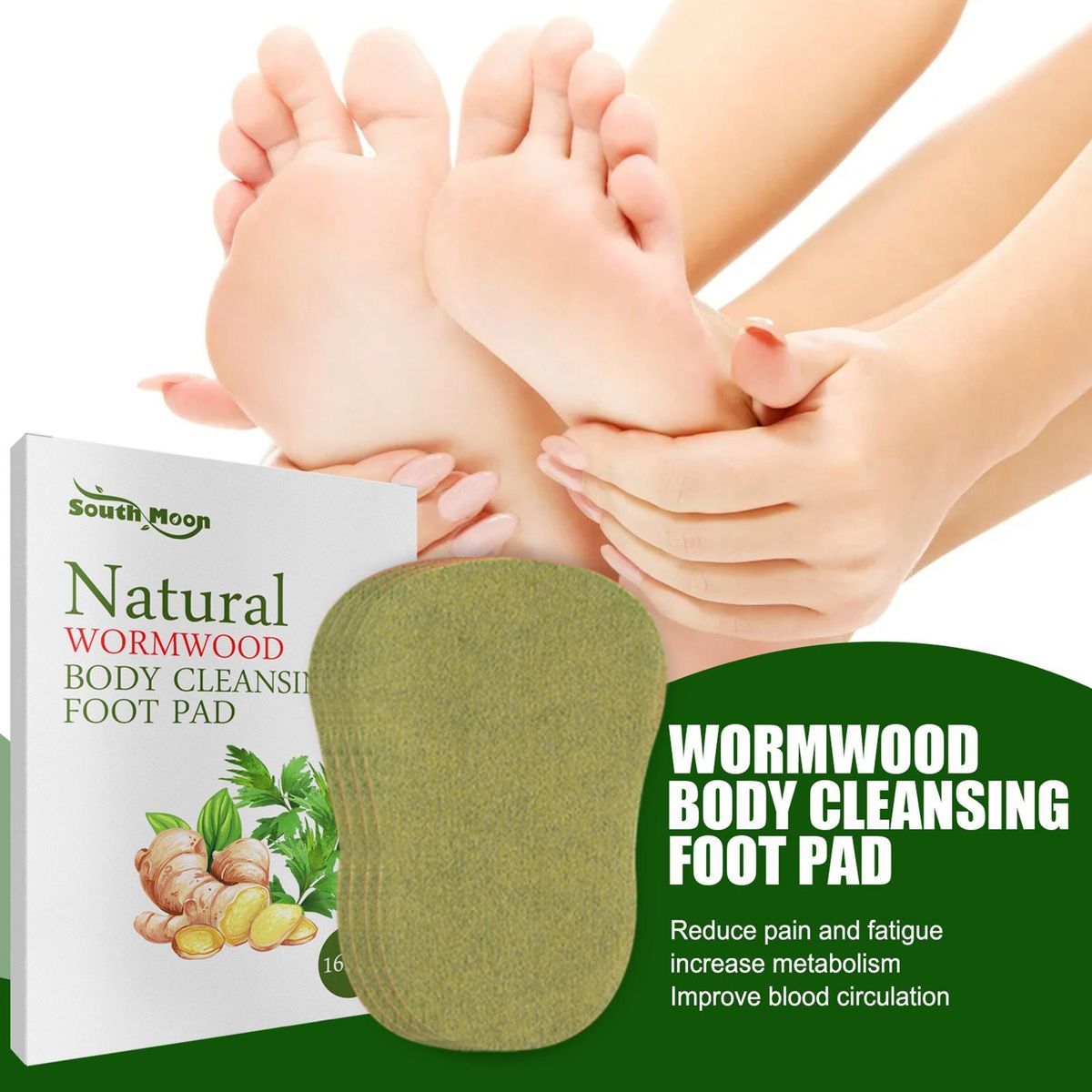 South Moon 16Pcs Natural Wormwood Body Cleansing Foot Pads Reduce Fatigue Increase Metabolism Improve Blood Circulation