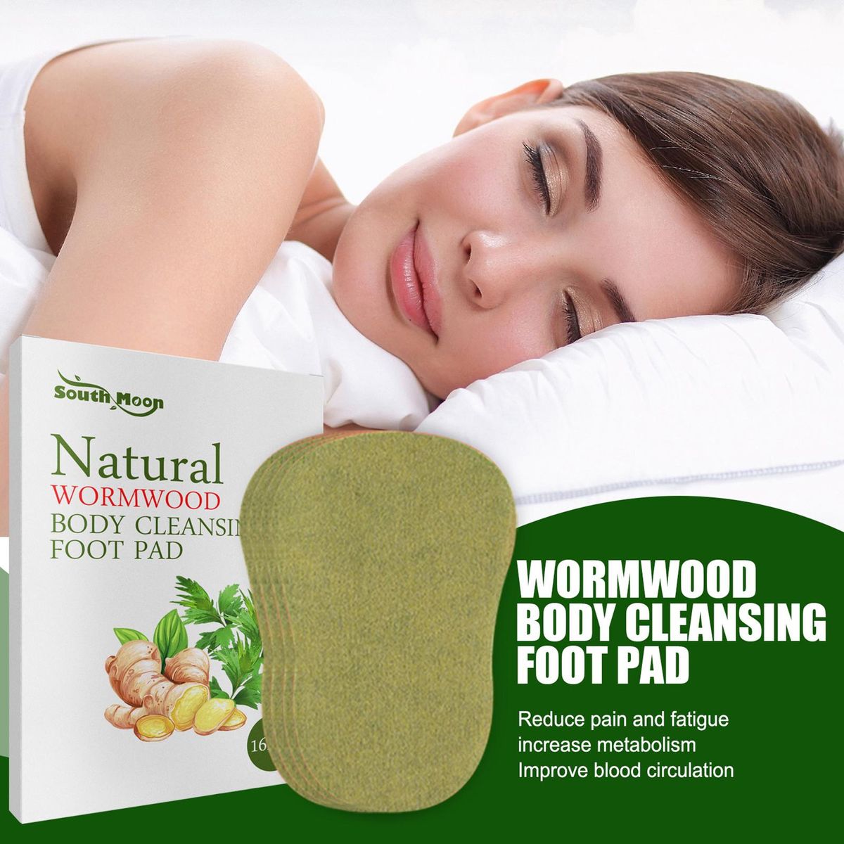 South Moon 16Pcs Natural Wormwood Body Cleansing Foot Pads Reduce Fatigue Increase Metabolism Improve Blood Circulation