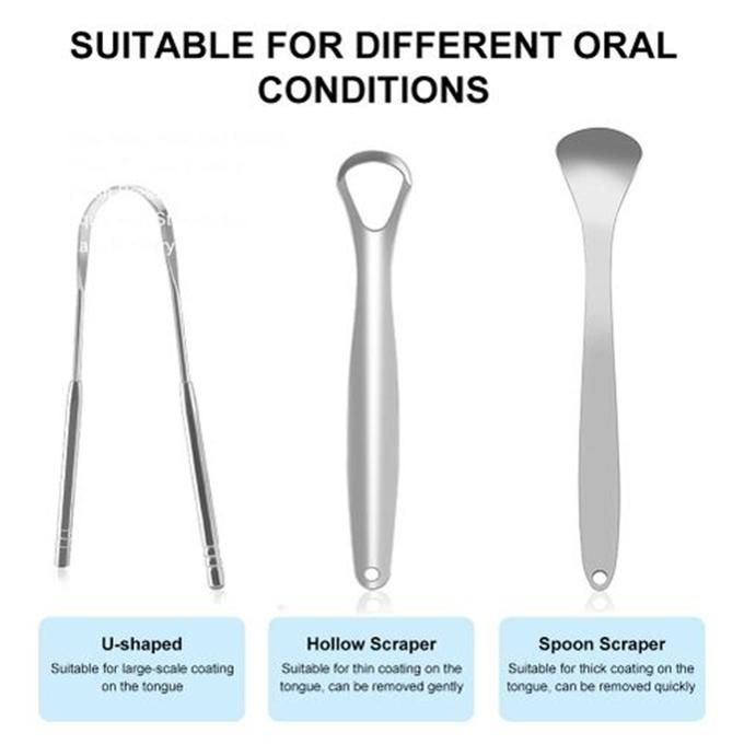 3 pieces stainless steel tongue scraper reusable cleaning tool