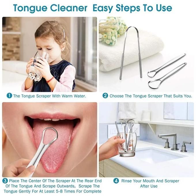 3 pieces stainless steel tongue scraper reusable cleaning tool
