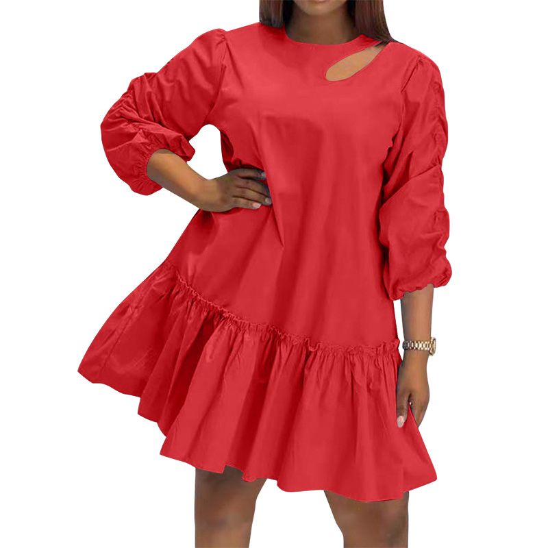Solid Color Round Neck Long Sleeves A-line Women's Dress