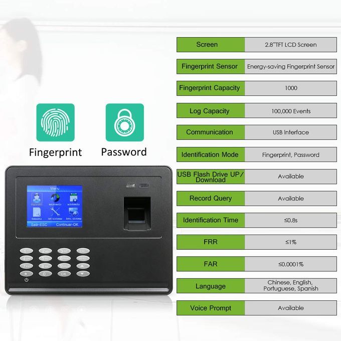 Fingerprint Attendance Machine Time Clock Password Recorder