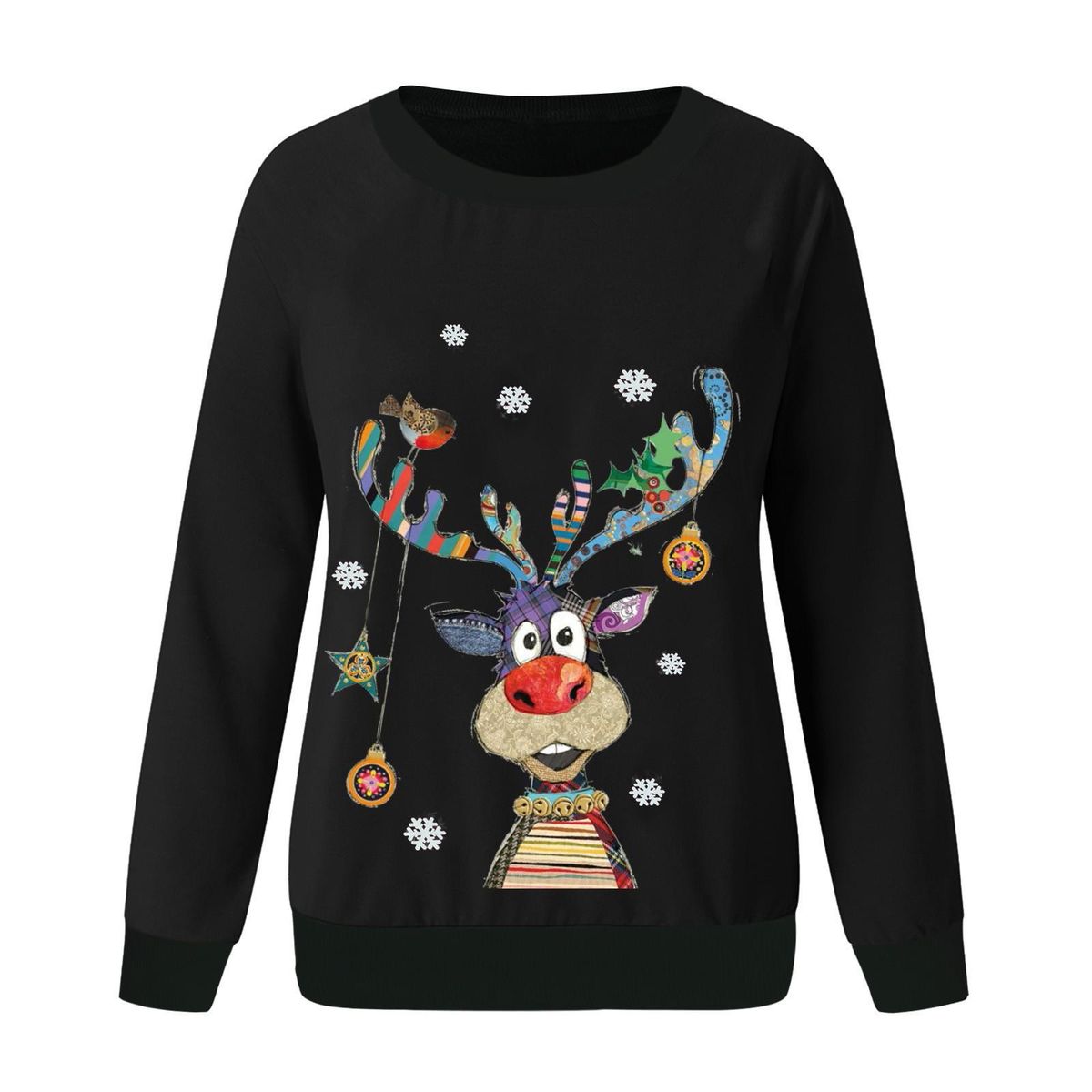 Women's O-Neck Christmas Print Long-sleeved Sweatshirt Blouse Pullover