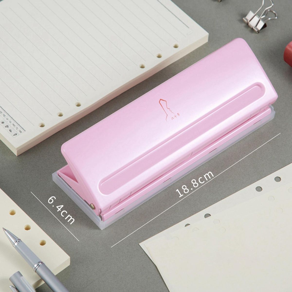 Desktop 6 Gaten Punch Tool Papier Ponsen Perforator 8 Vellen Pink