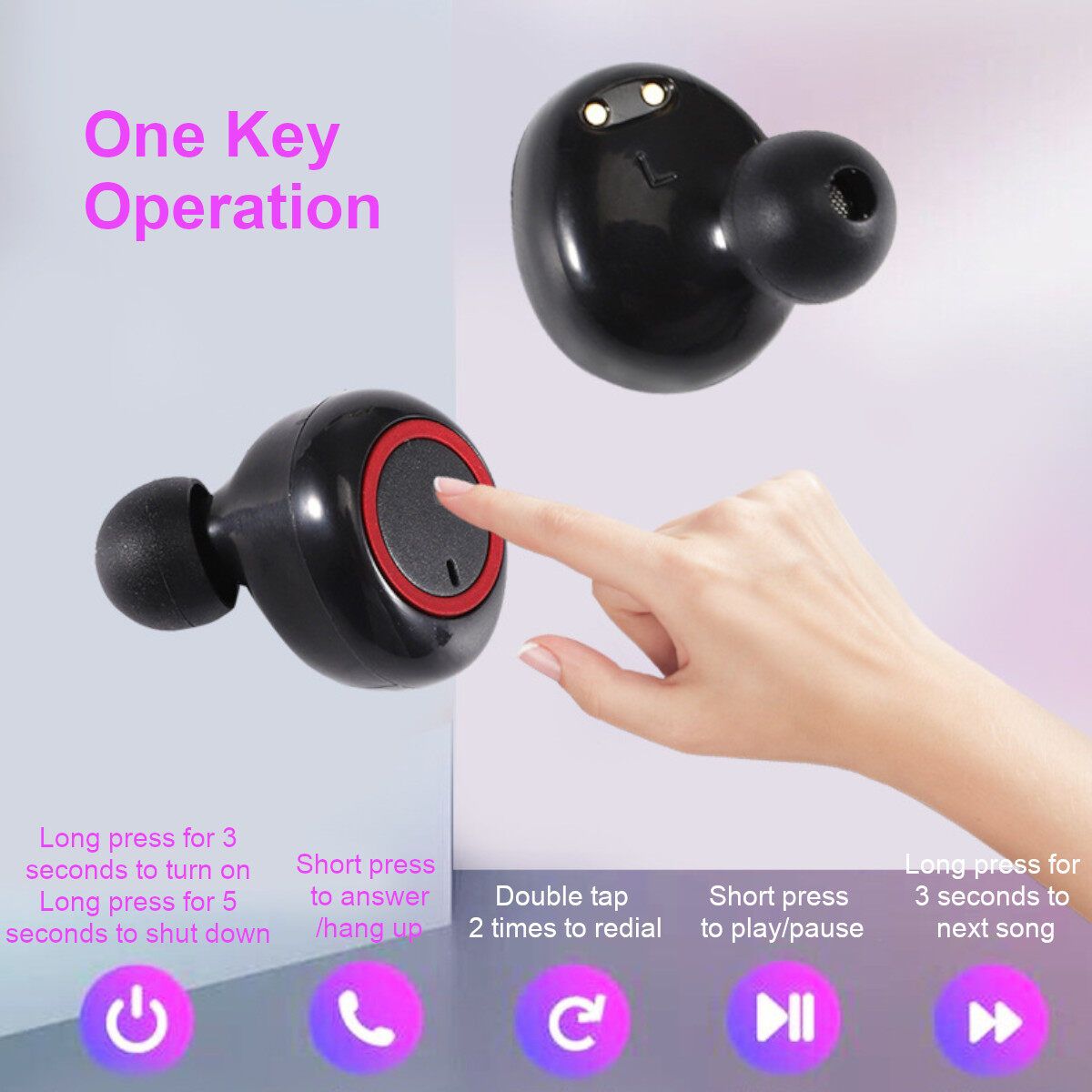 Wireless Sweatproof Bluetooth 5.0 In Ear Mic Stereo Headphone Li-polymer 250mAH Magnetic Sensor Point 3D Surround Stereo Hi-Fi Sound Quality Smart Touch Control For Jogging Yoga Hiking Traveling Black+Red