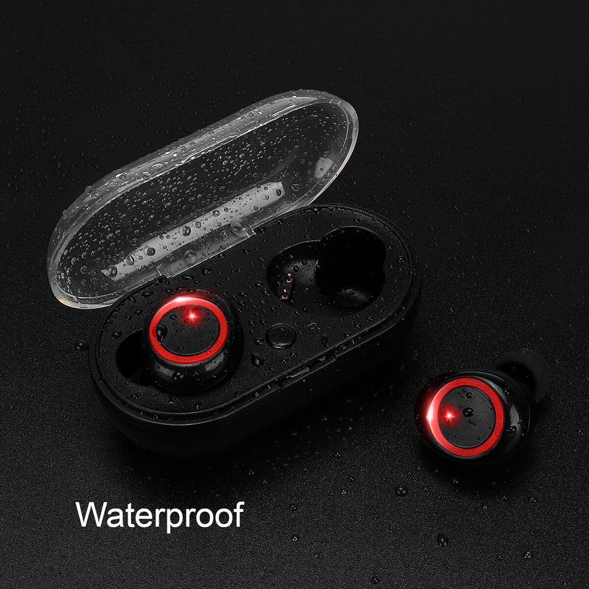 Wireless Sweatproof Bluetooth 5.0 In Ear Mic Stereo Headphone Li-polymer 250mAH Magnetic Sensor Point 3D Surround Stereo Hi-Fi Sound Quality Smart Touch Control For Jogging Yoga Hiking Traveling Black+Red