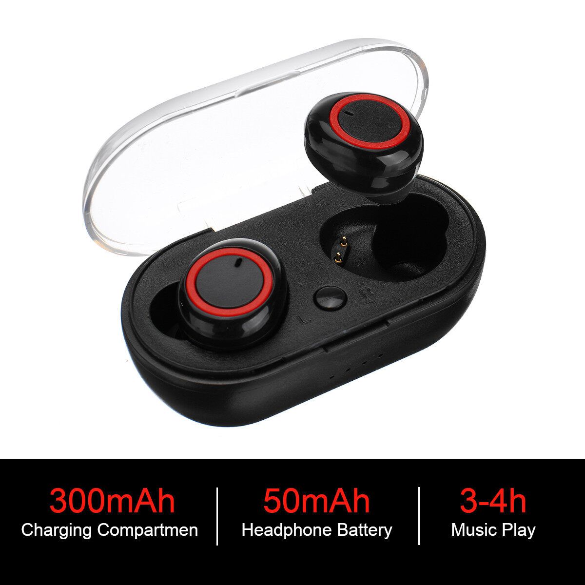 Wireless Sweatproof Bluetooth 5.0 In Ear Mic Stereo Headphone Li-polymer 250mAH Magnetic Sensor Point 3D Surround Stereo Hi-Fi Sound Quality Smart Touch Control For Jogging Yoga Hiking Traveling Black+Red