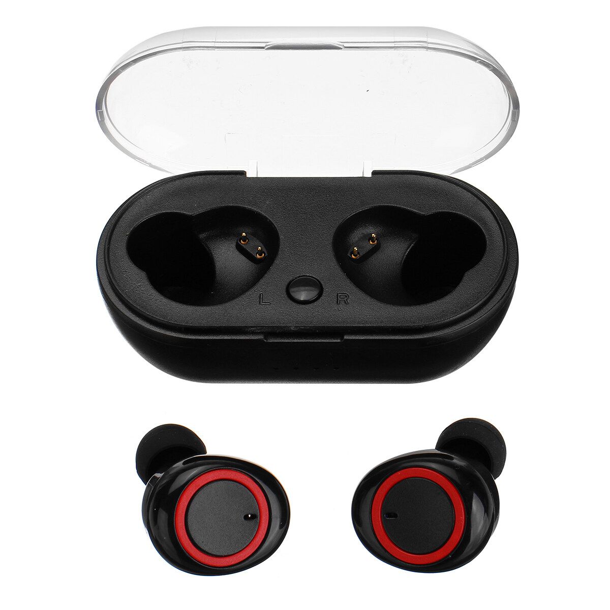 Wireless Sweatproof Bluetooth 5.0 In Ear Mic Stereo Headphone Li-polymer 250mAH Magnetic Sensor Point 3D Surround Stereo Hi-Fi Sound Quality Smart Touch Control For Jogging Yoga Hiking Traveling Black+Red