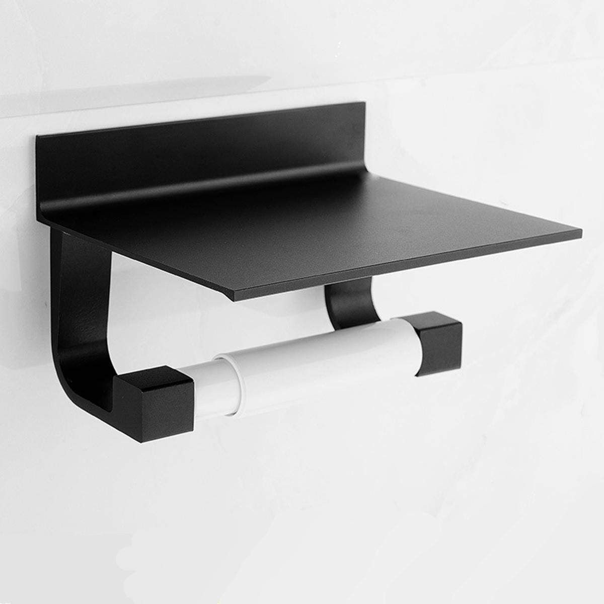Aluminum Wall Toilet Paper Holder Phone Stand Bathroom Kitchen Not Need Punching Stainless Steel Toilet Paper Roll Holder Bathroom Tissue Wall Mount Storage Hook Black (black)