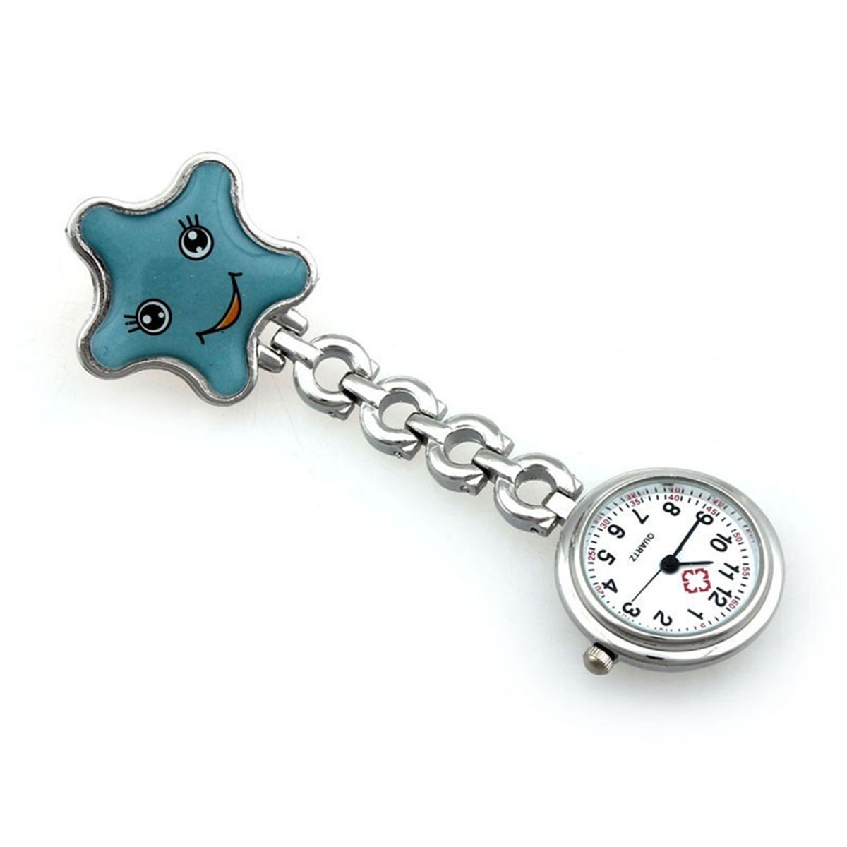 Women's Smile Face Nurse Brooch Fob Tunic Pocket Watch-Blue
