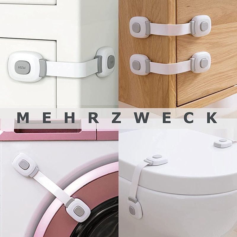 Baby Cupboard Safety Child Safety For Drawers Fridge Toilet Seat With Strong Adhesive No Drilling Cabinet Lock,Pack Of 6