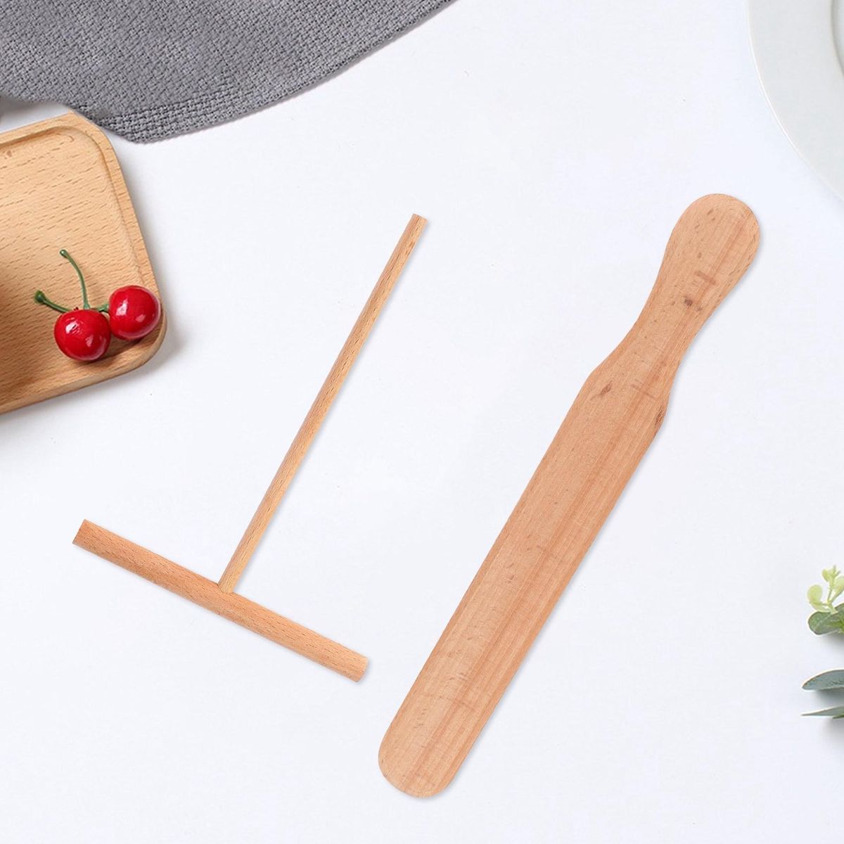 2Pcs Pancake Cooking Utensils Wooden Crepe Spatulas and Spreader Set -Tortilla Rake Batter Spreading Tools Kitchenware