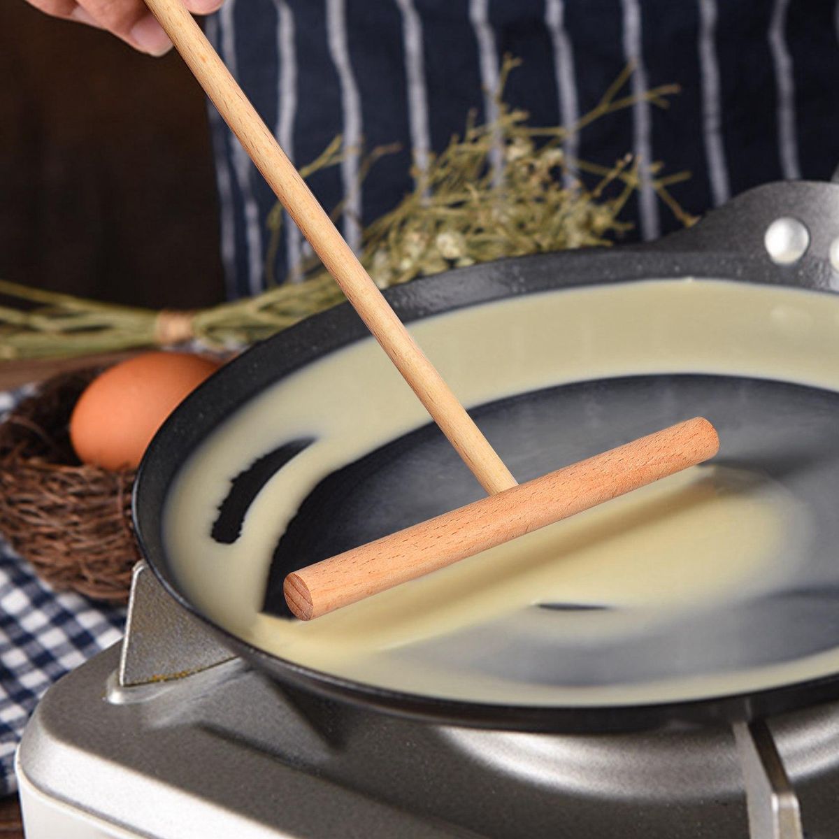 2Pcs Pancake Cooking Utensils Wooden Crepe Spatulas and Spreader Set -Tortilla Rake Batter Spreading Tools Kitchenware
