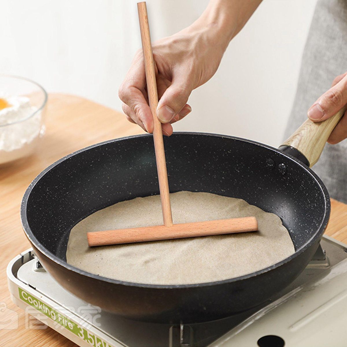 2Pcs Pancake Cooking Utensils Wooden Crepe Spatulas and Spreader Set -Tortilla Rake Batter Spreading Tools Kitchenware