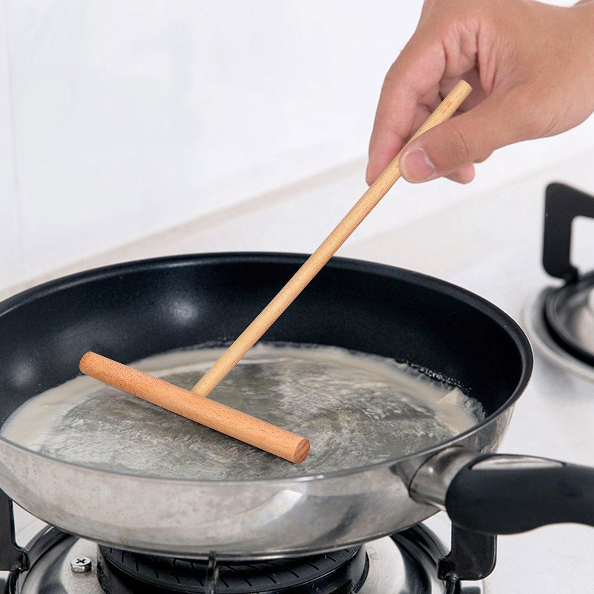2Pcs Pancake Cooking Utensils Wooden Crepe Spatulas and Spreader Set -Tortilla Rake Batter Spreading Tools Kitchenware