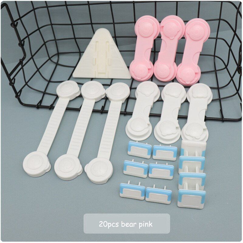 20pcs Baby Safety Lock Cartoon Bear Home Child Stopper For Door Refrigerator Lock Plastic Chest Of Drawers Baby Goods Safe Lock