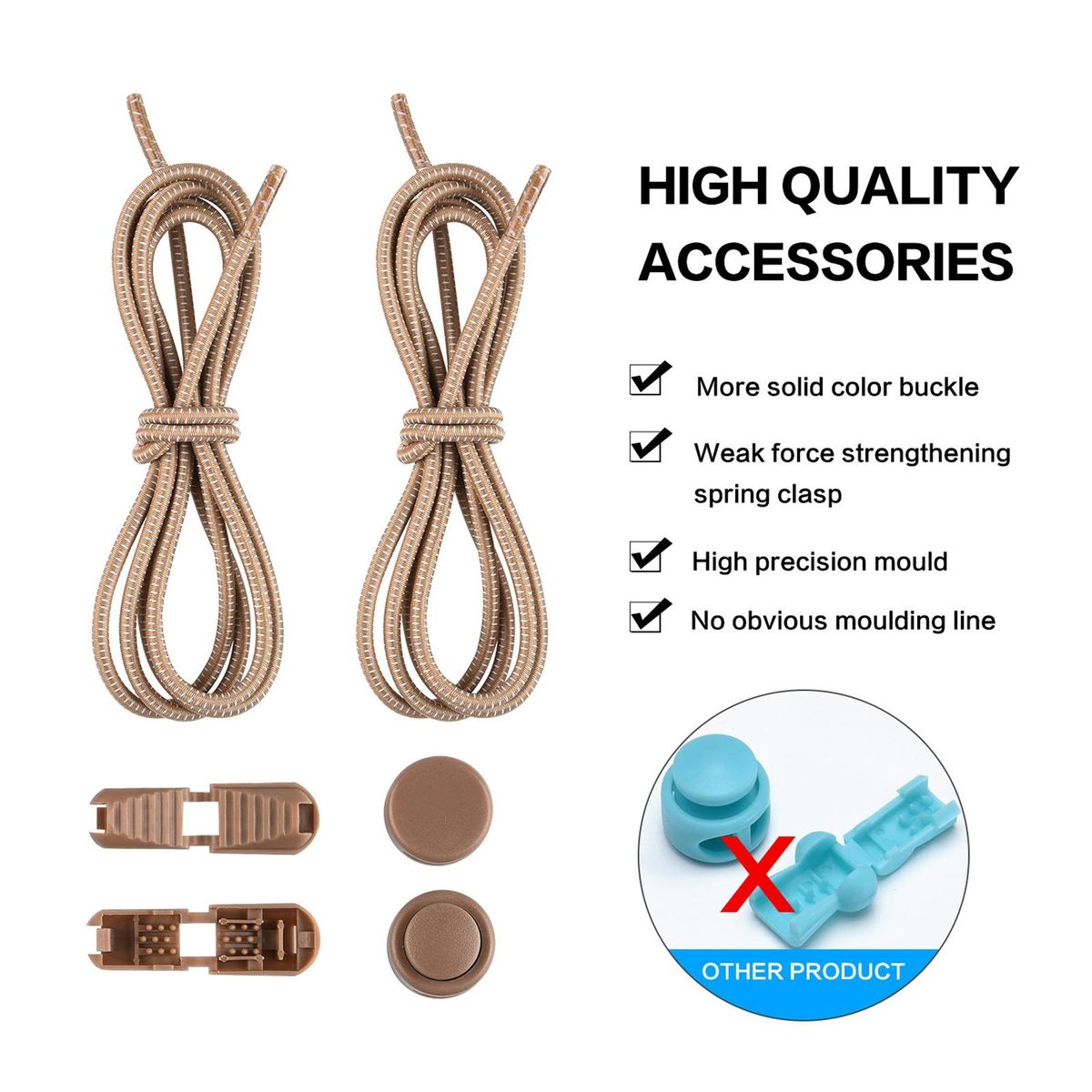 1 Set Tieless Shoelaces Elderly Children No Tie Shoes Strings Apricot