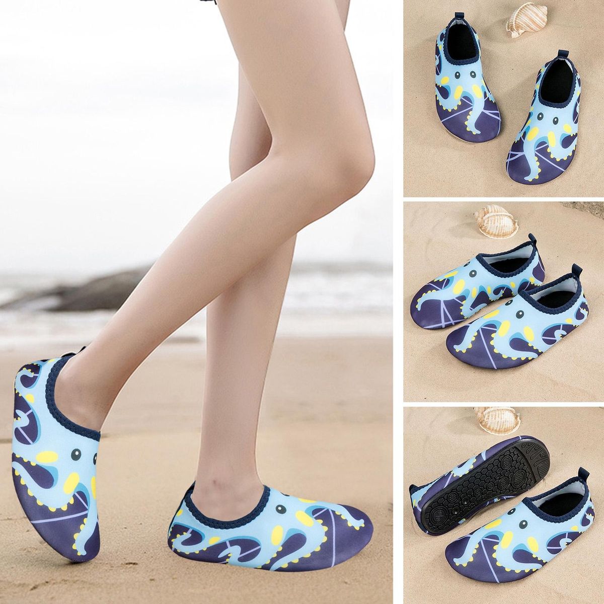 1 Pair Beach Shoes Beach Pool Toddler Kids Barefoot Skin Shoes Light Blue
