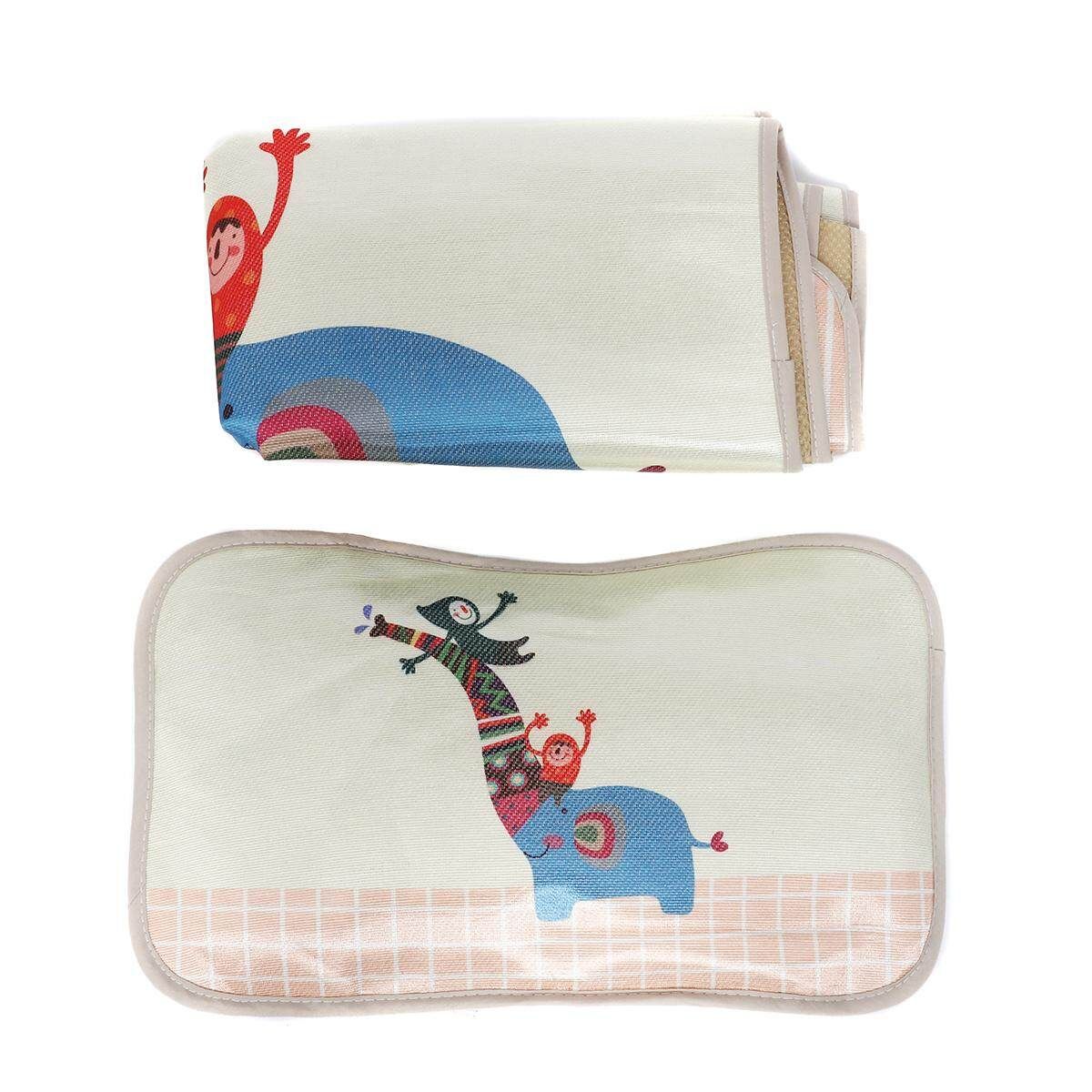 4 Styles Baby Summer Foldable Cool Sleeping Ice Silk Bed Mat With Pillow Set 120*60cm Beige Baby Elephant