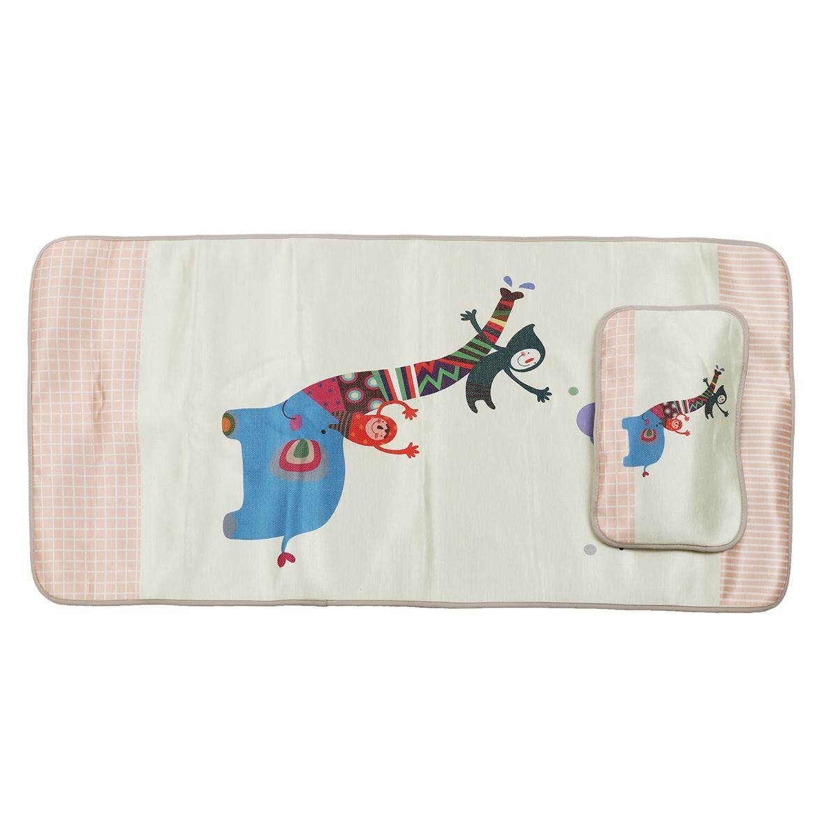 4 Styles Baby Summer Foldable Cool Sleeping Ice Silk Bed Mat With Pillow Set 120*60cm Beige Baby Elephant