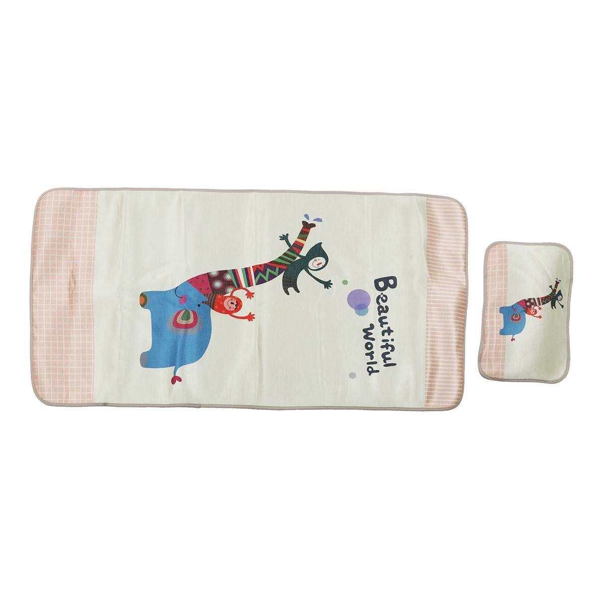 4 Styles Baby Summer Foldable Cool Sleeping Ice Silk Bed Mat With Pillow Set 120*60cm Beige Baby Elephant