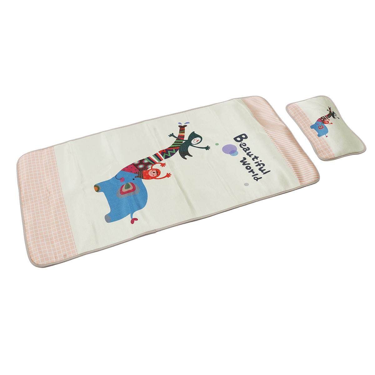 4 Styles Baby Summer Foldable Cool Sleeping Ice Silk Bed Mat With Pillow Set 120*60cm Beige Baby Elephant