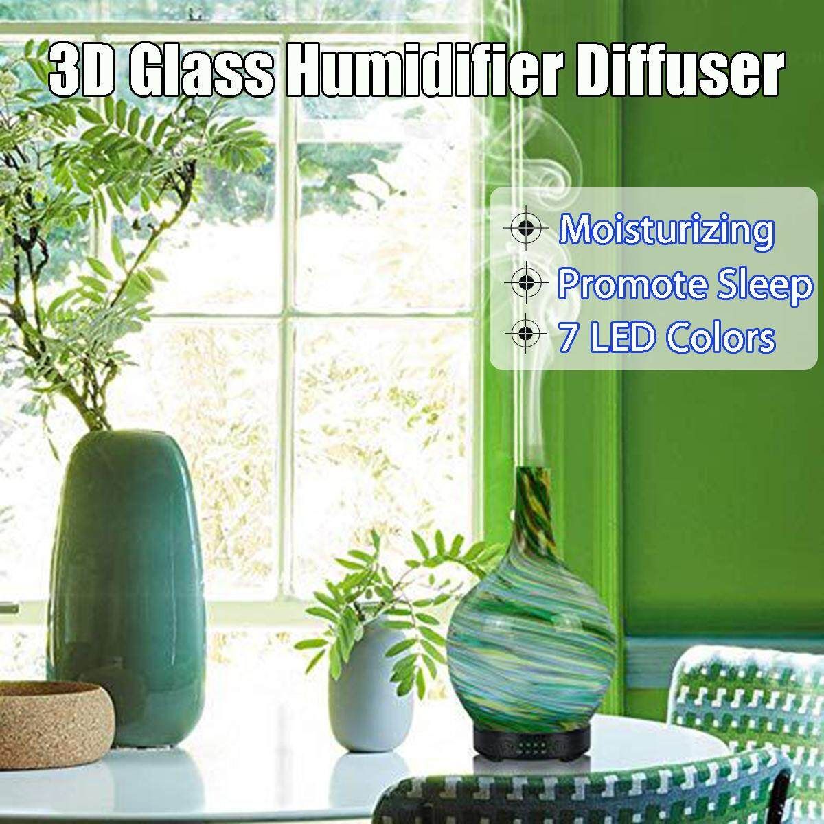 100ml 3D Glass Air Ultrasonic Humidifier Oil Aroma Diffuser 7 Colors LED Light