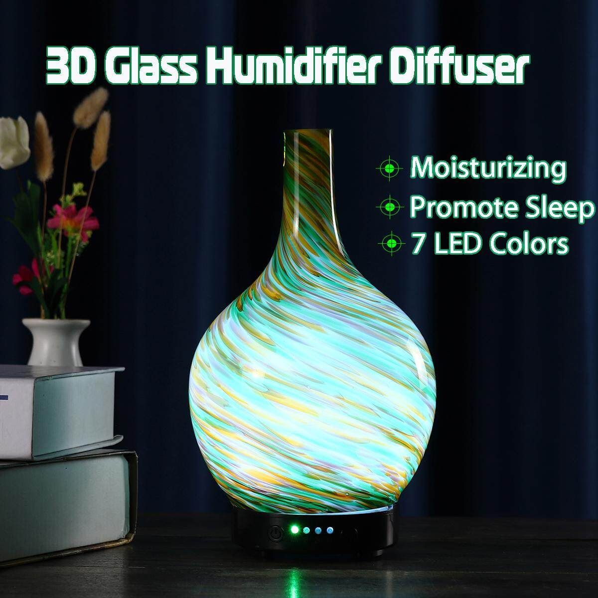 100ml 3D Glass Air Ultrasonic Humidifier Oil Aroma Diffuser 7 Colors LED Light
