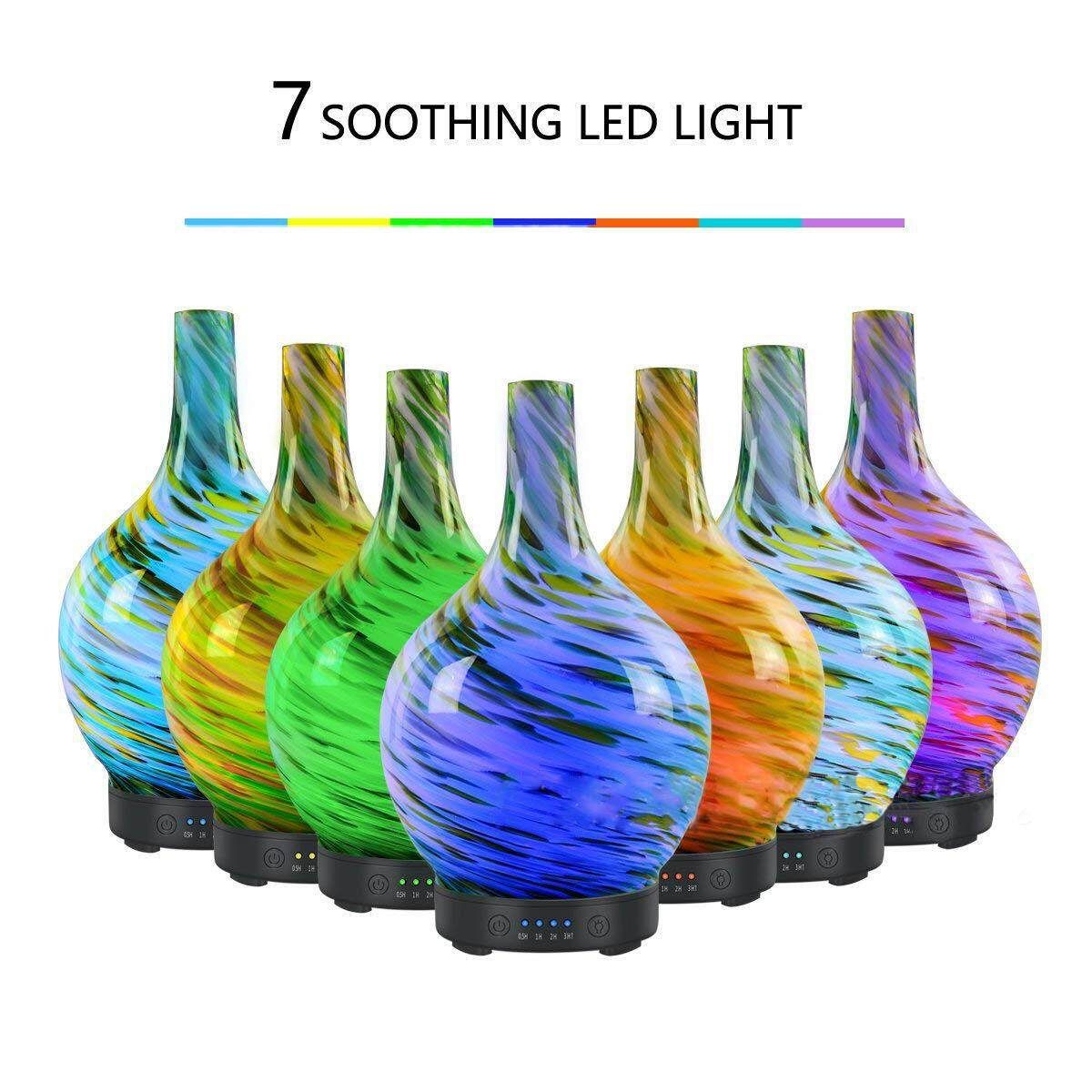 100ml 3D Glass Air Ultrasonic Humidifier Oil Aroma Diffuser 7 Colors LED Light