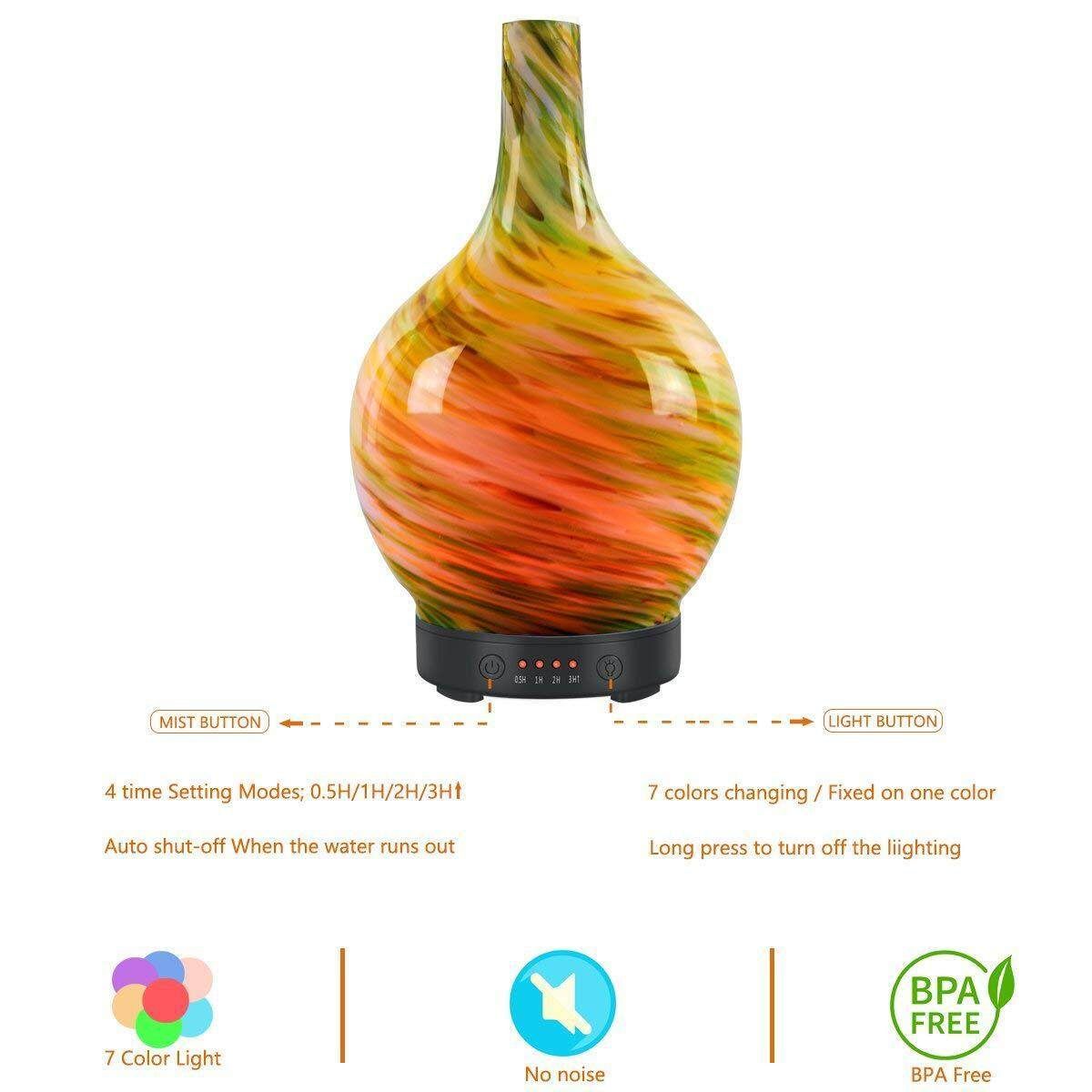 100ml 3D Glass Air Ultrasonic Humidifier Oil Aroma Diffuser 7 Colors LED Light
