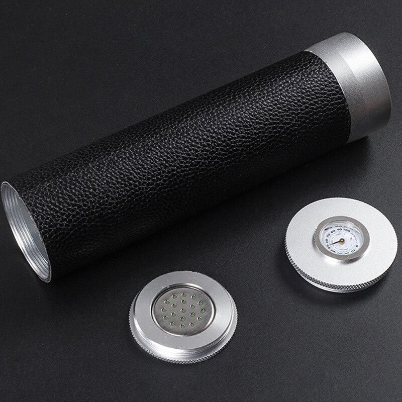 Portable Travel Cigar Case Leather Aluminium Alloy Lined Cigar Tube Mini Humidor With Humidifier Hygrometer Box Fit 4 Cigars