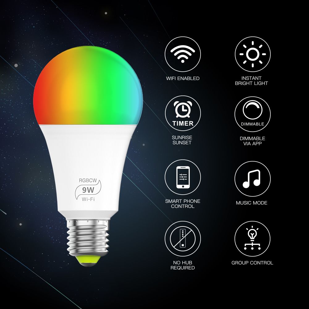 9W Wifi Bulb Smart LED 16 Million Colors,Smartphone Control