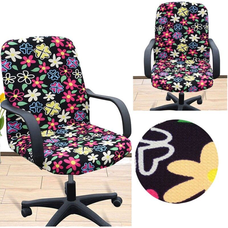 Arm Chair Cover Three Sizes Office Computer Chair Cover Side Zipper Design Recouvre Chaise Stretch Rotating Lift Chair Cover Playful Flower M