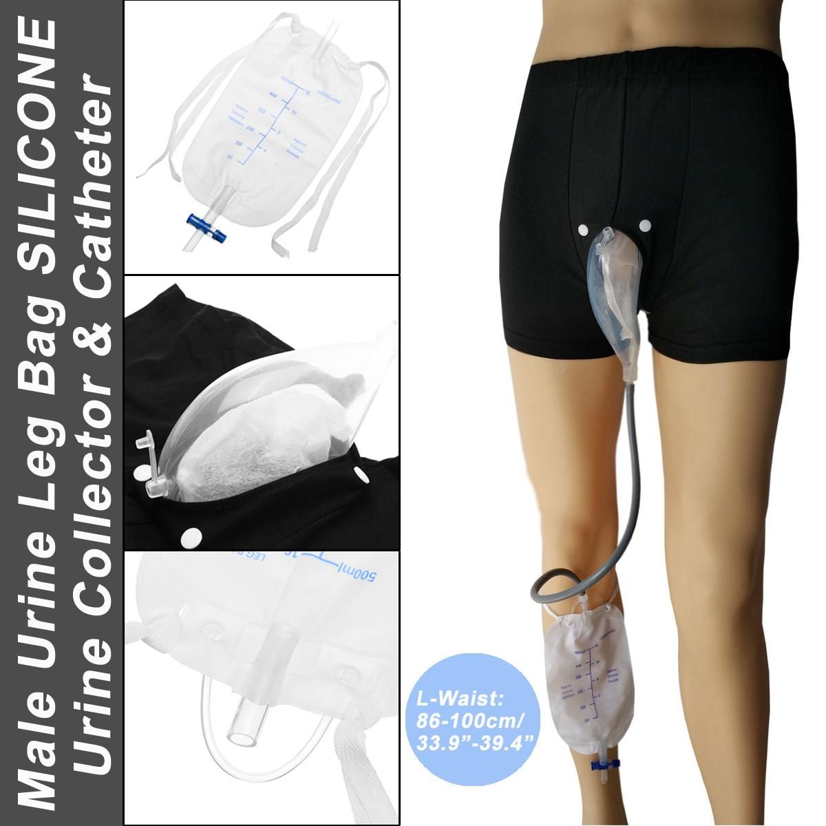 Upgrade Incontinence Male Urine Leg Bag SILICONE Urine Collector With Catheter L
