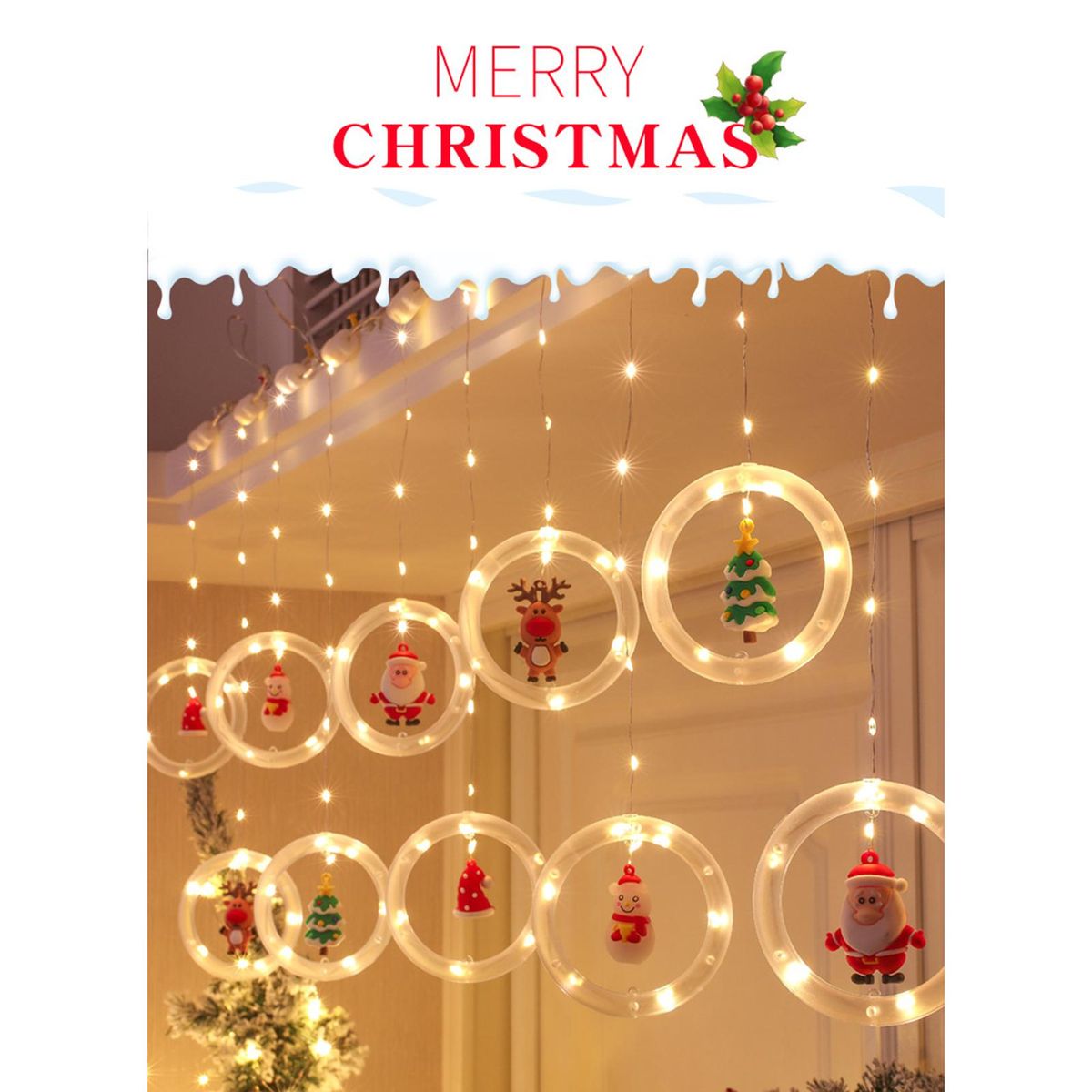 D C 5 V Hanging Fairy LEDs String Lights Curtain Lamp Dancing Dynamic Lighting Effects USB Powered Operated IP65 Water Resistance with Snowman Santa Claus Christmas Tree Elk Xmas Hat Design for Xmas Christmas Festival Holiday