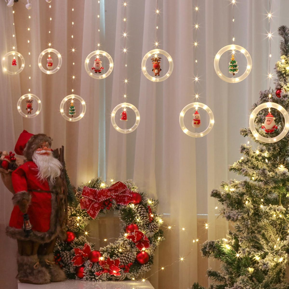D C 5 V Hanging Fairy LEDs String Lights Curtain Lamp Dancing Dynamic Lighting Effects USB Powered Operated IP65 Water Resistance with Snowman Santa Claus Christmas Tree Elk Xmas Hat Design for Xmas Christmas Festival Holiday