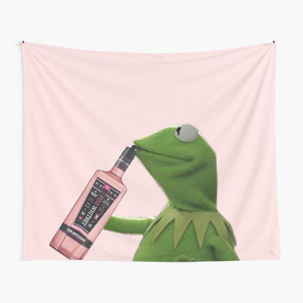 Kermit Sipping Pink Whitney  Tapestry Hanging Travel