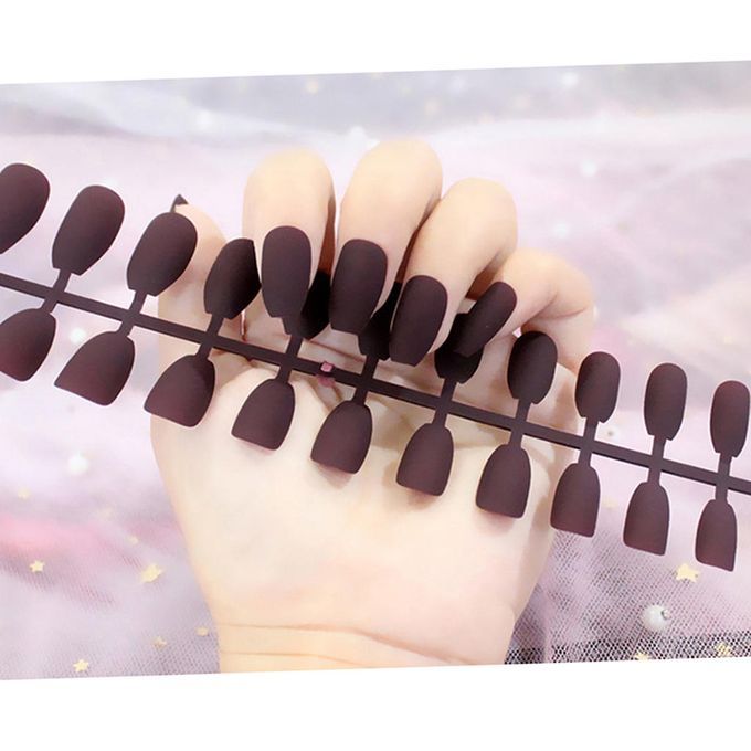 24Pcs Art Natural Matte Artificial Nails Tips Press On  Dark Brown