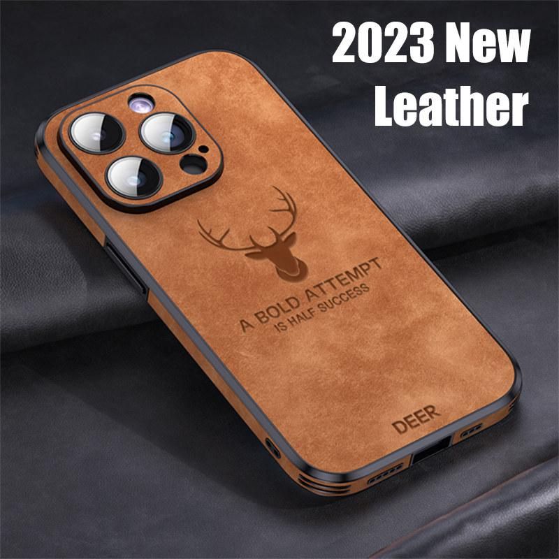 For iPhone14 Luxury Ultra thin Silky Feel Deer Cortex Phone Case For iPhone 14 13 12 11 Pro Max Texture Leather Protection Cover