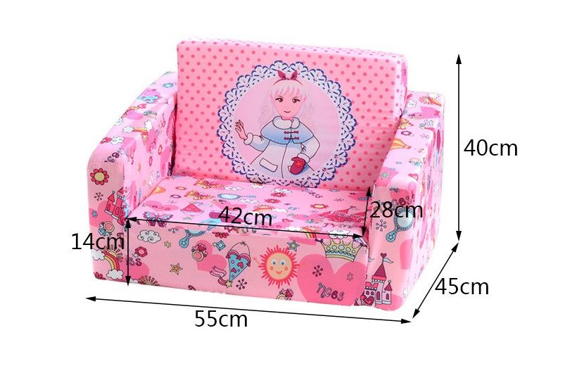 2 IN 1 FOLDABLE CHILDREN KIDS FOAM SOFA AND BED PINK