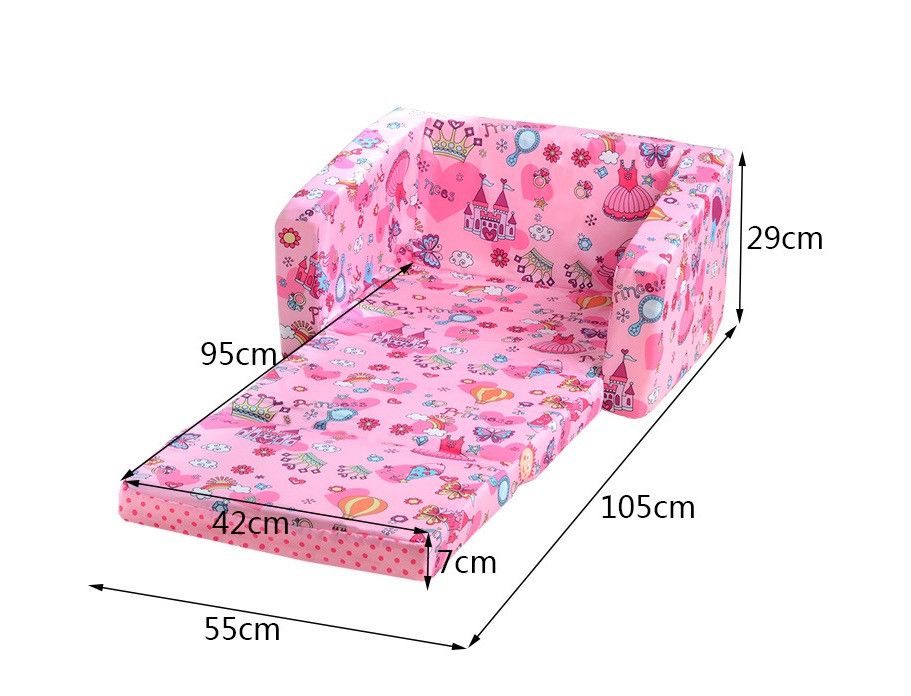 2 IN 1 FOLDABLE CHILDREN KIDS FOAM SOFA AND BED PINK