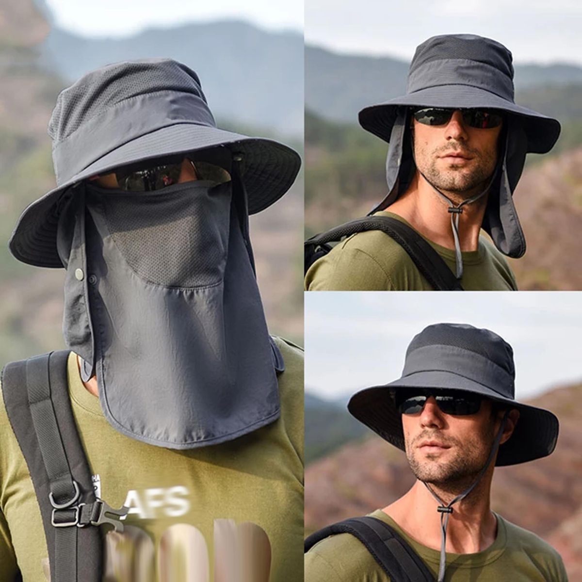UV Protection Fishing Hat for Men & Women Outdoor Summer Sun Protection Waterproof Wide Brim Hat with Face Cover & Neck Flap Foldable for Motorcycling Hiking Fishing Camping Traveling