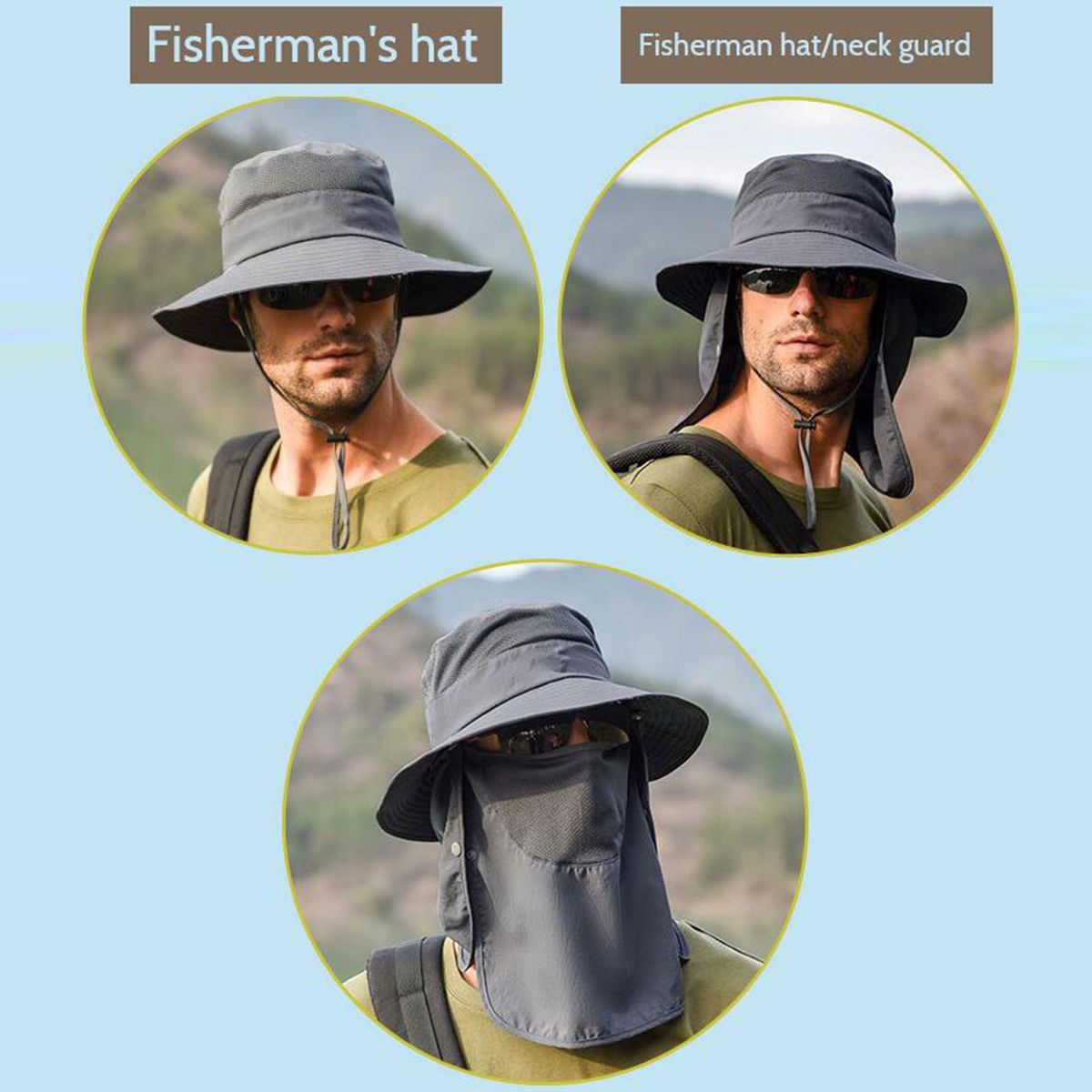 UV Protection Fishing Hat for Men & Women Outdoor Summer Sun Protection Waterproof Wide Brim Hat with Face Cover & Neck Flap Foldable for Motorcycling Hiking Fishing Camping Traveling