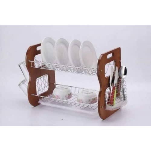 Plate Rack & Dish Drainer 2 Layers -brown