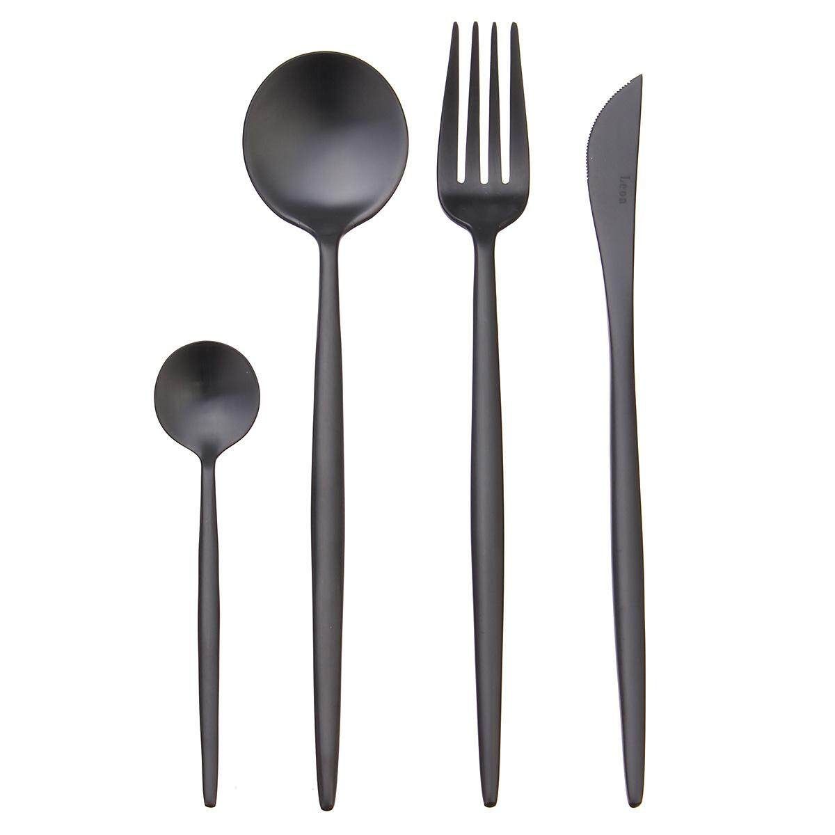 JANKNG 18/10 European Black Stainless Steel Flatware Set Luxury Matte Spoon Fork Cutlery Set Dinnerware Tableware For 1 Black