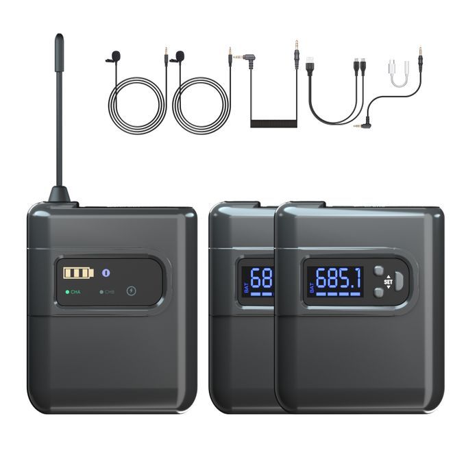 Wireless Lavalier Microphone System With 2 Transmitters And