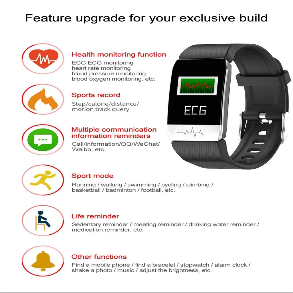 T1 1.14 Inch Color Screen Smart Watch IP67 Waterproof,Support Call Reminder /Heart Rate Monitoring/Sedentary Reminder/Sleep Monitoring/ECG Monitoring(Red)