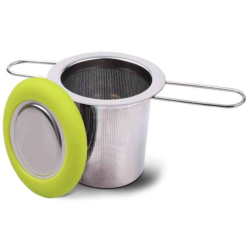 Tea Infuser Stainless Steel Tea Strainer Folding Handle Tea Filter Extra Fine Mesh Strainer Brewing Basket (Green)