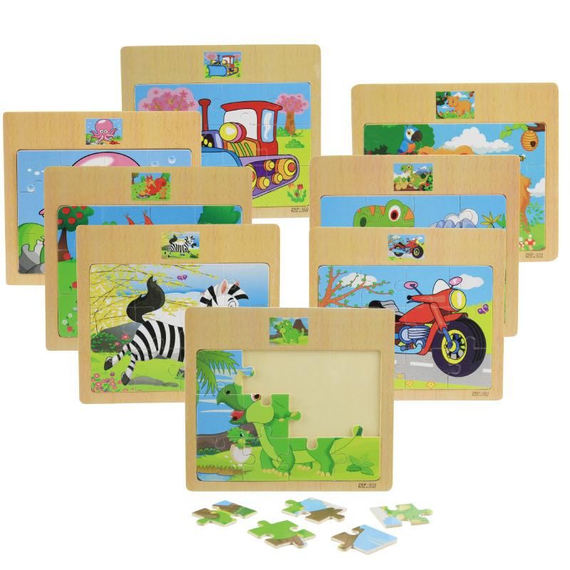 Wooden 12-piece Puzzle, Children's Cartoon Plane Puzzle, Baby Early Childhood Education and Intellectual Building Block Toys