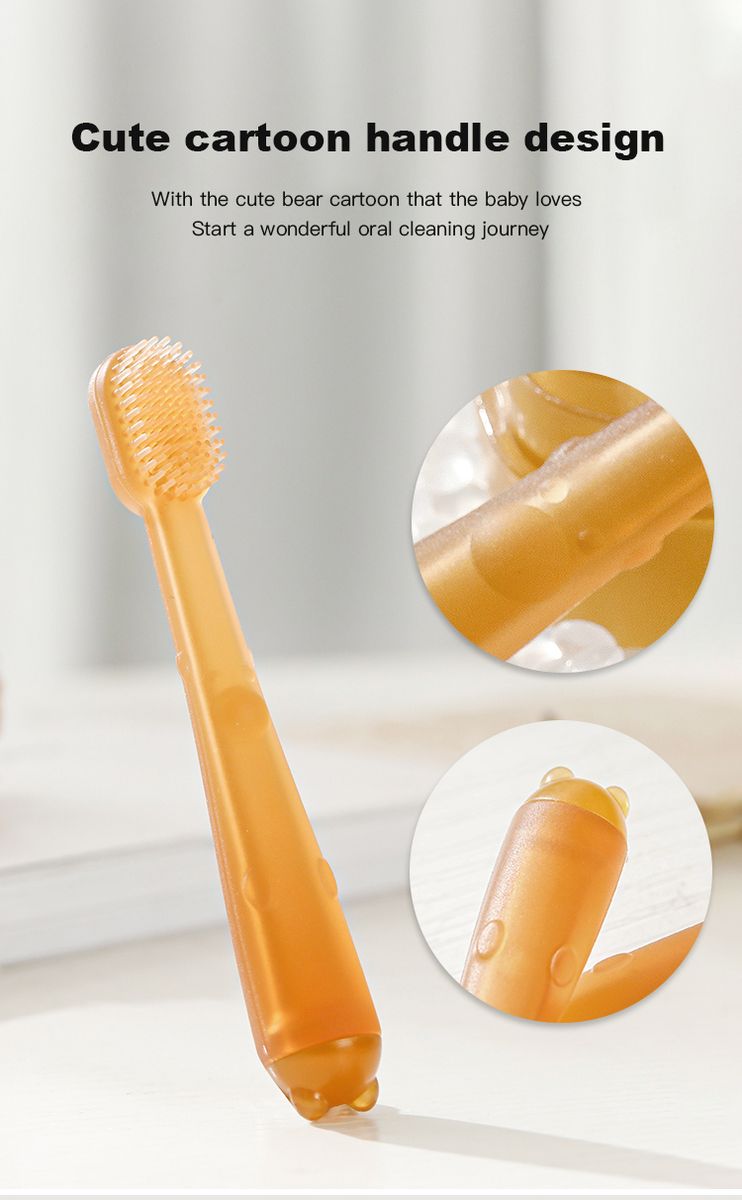 0~18 months old tongue coating brush, baby teeth brush, antibacterial nano silver protection for baby's oral cavity, 9-layer striped brush head, soft Q elastic, cute little bear design, high-temperature PP and silicone materi